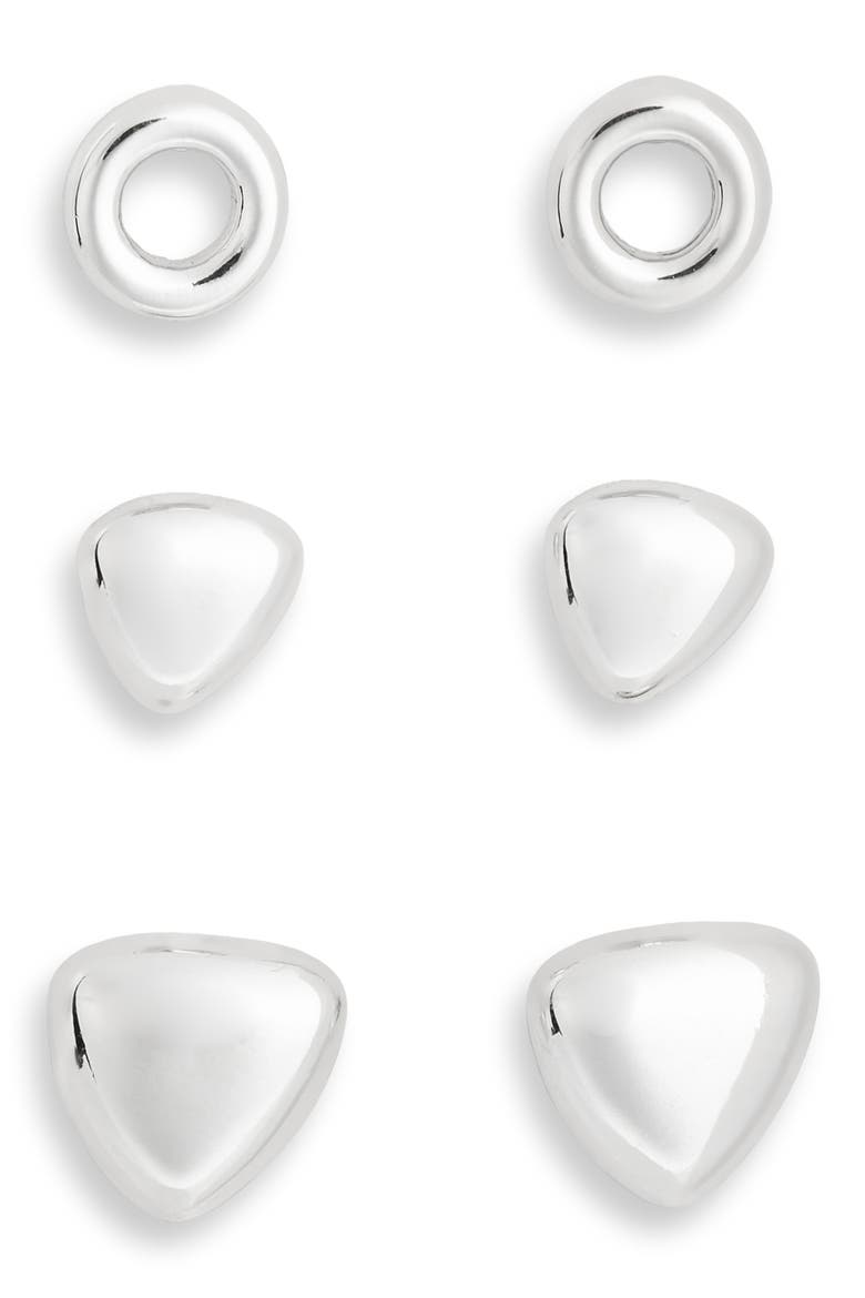 Set of 3 Assorted Geometric Stud Earrings, Main, color, SILVER