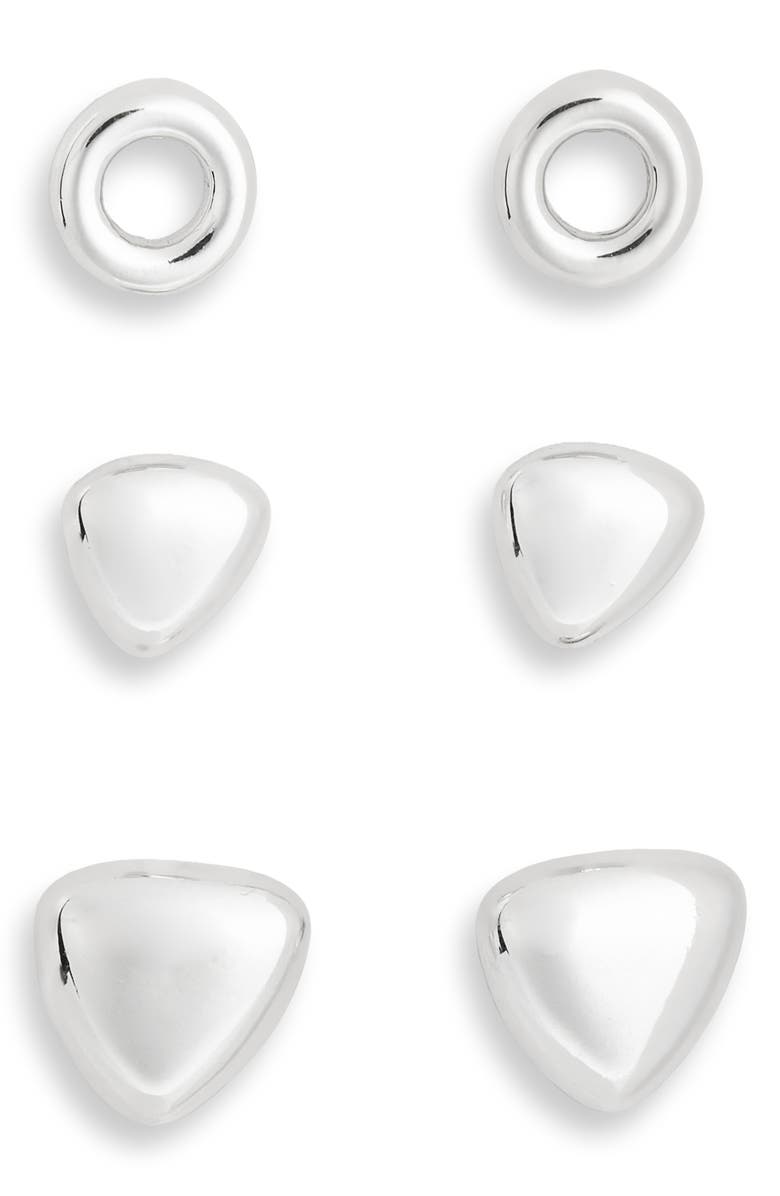 Leith Set of 3 Assorted Geometric Stud Earrings, Main, color, Silver