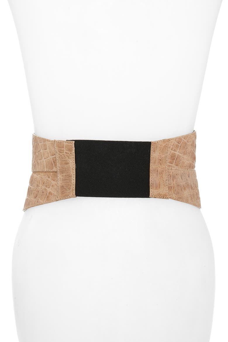 Leather Corset Belt, Alternate, color, CROC TAN
