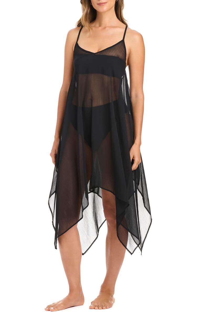 BLEU by Rod Beattie Handkerchief Hem Cover-Up Midi Dress, Main, color, Black