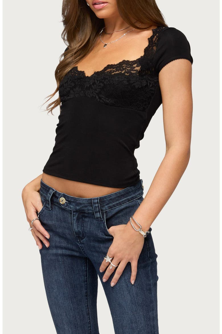Nellwyn Lace Trim Crop Top, Alternate, color, BLACK
