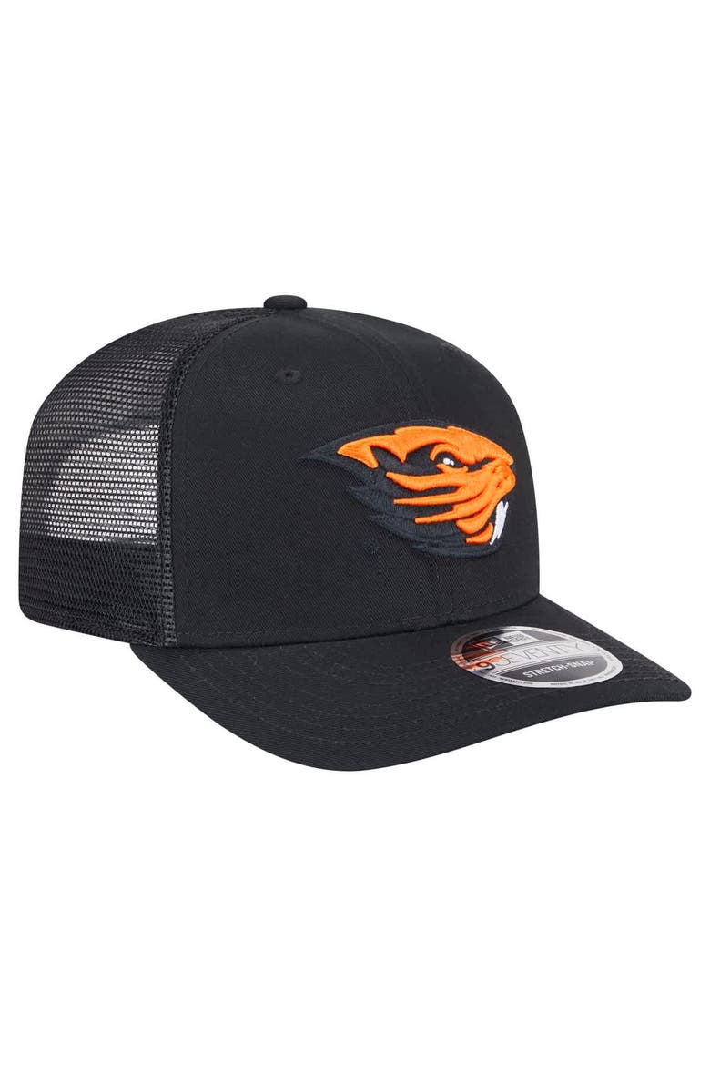 Men's New Era Black Oregon State Beavers Primary 9SEVENTY Trucker Stretch-Snap Hat, Alternate, color, Black