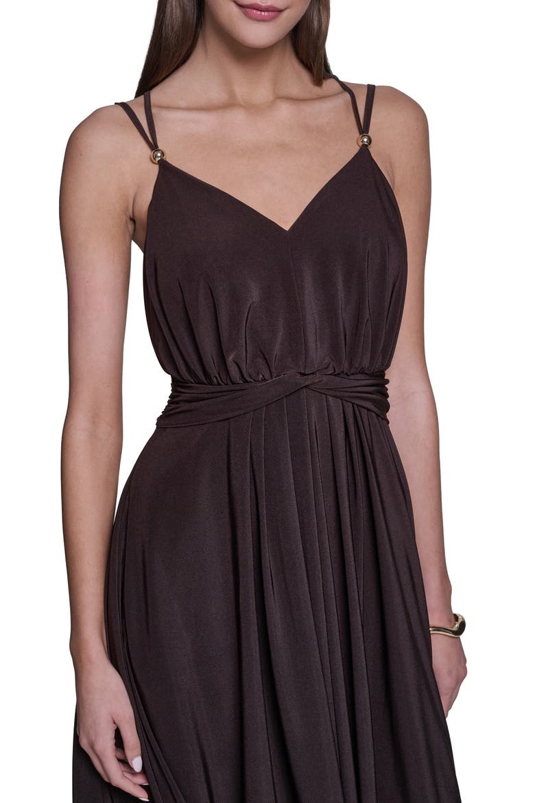V-Neck Handkerchief Hem Dress, Alternate, color, DARK BROWN
