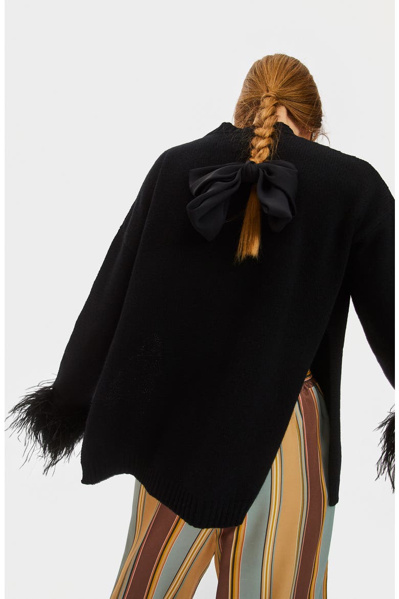 Agatha Feather Trim Wool & Cashmere Pajama Sweater, Alternate, color, BLACK