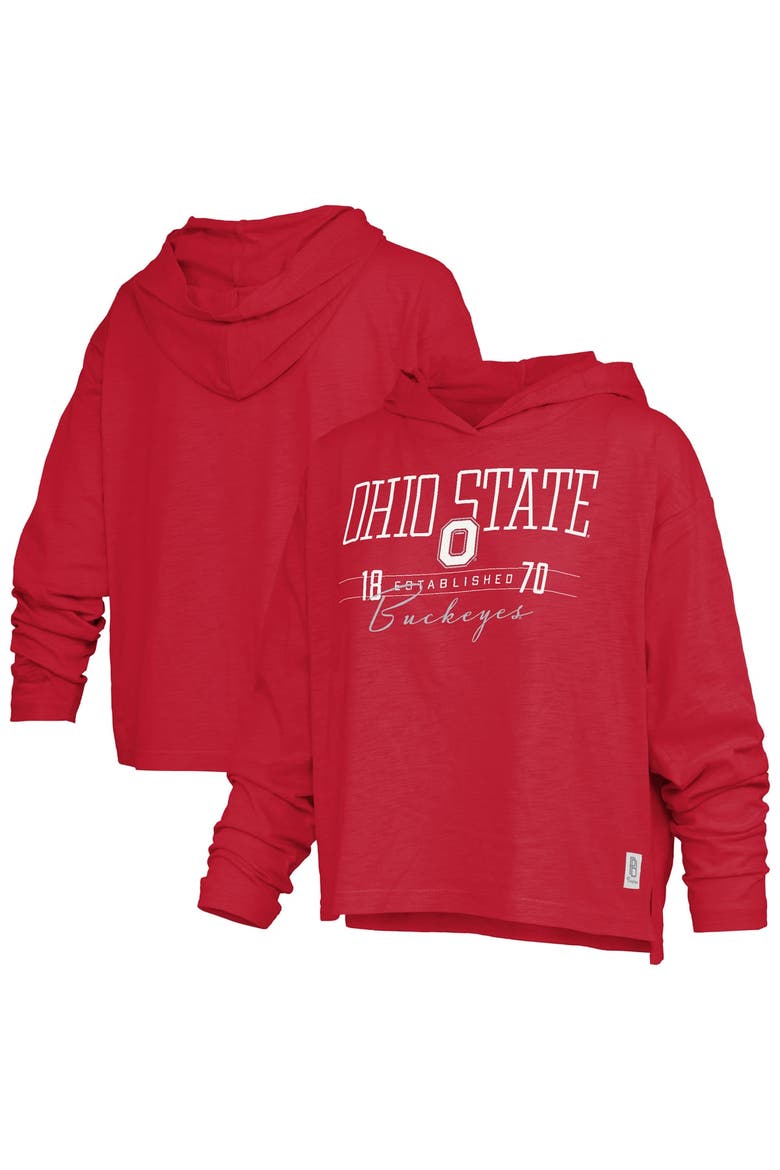 Women's Pressbox  Scarlet Ohio State Buckeyes Castillo Slub Waist Length Long Sleeve Hooded T-Shirt, Main, color, Scarlet