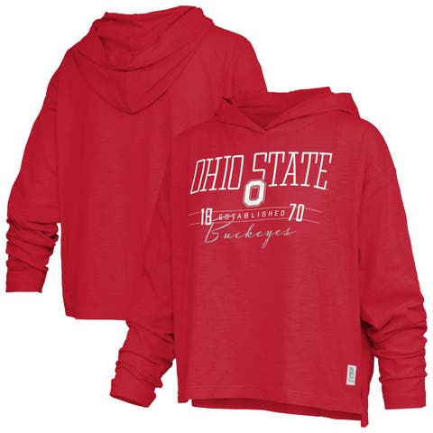 Women's Pressbox  Scarlet Ohio State Buckeyes Castillo Slub Waist Length Long Sleeve Hooded T-Shirt