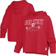 PRESSBOX Women's Pressbox Scarlet Ohio State Buckeyes Castillo Slub Waist Length Long Sleeve Hooded T-Shirt