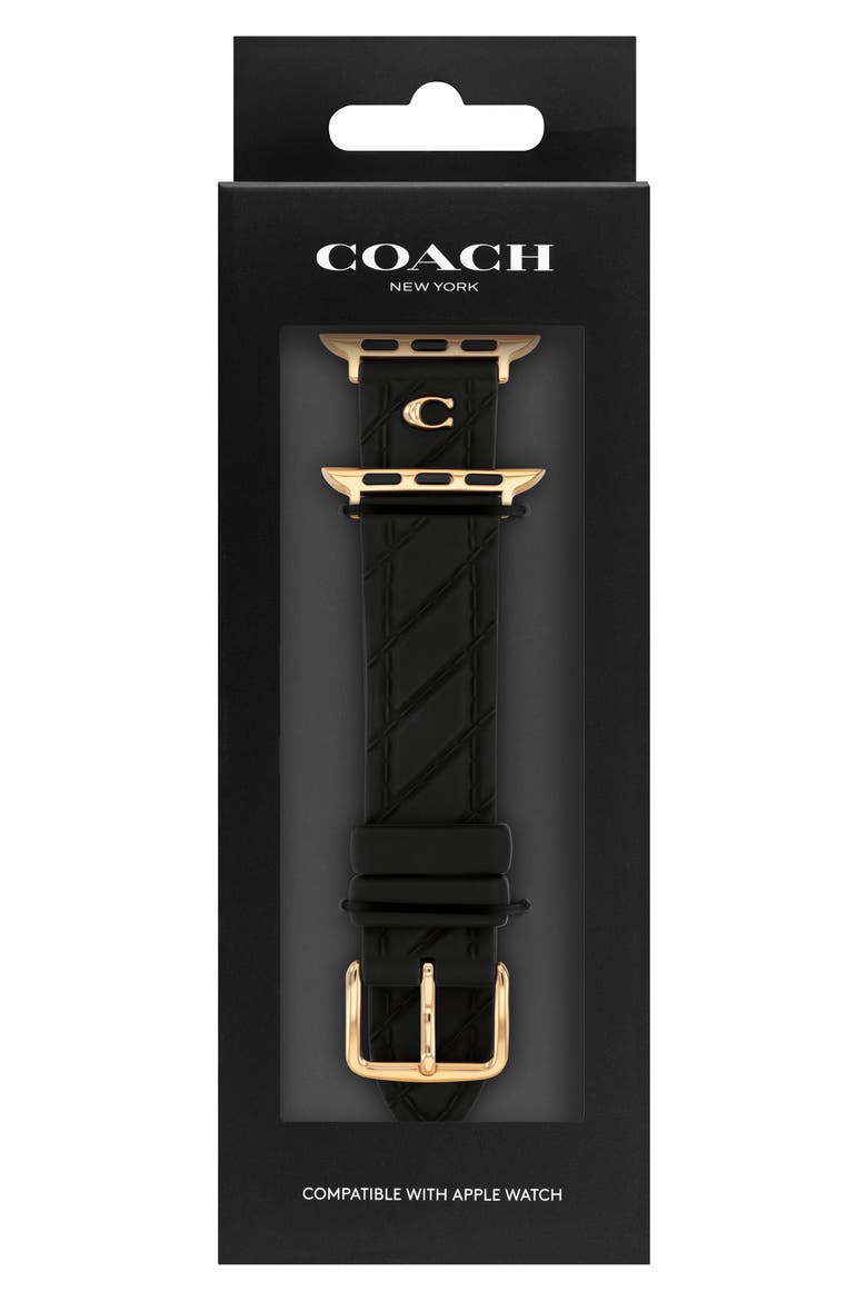Quilted 20mm Apple Watch® Watchband, Alternate, color, BLACK