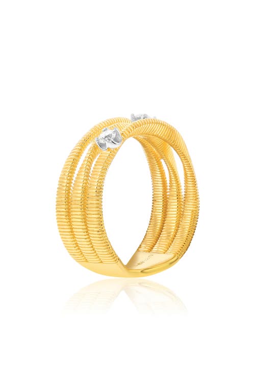 Suzy Levian The Golden Helix Yellow Sterling Silver White Cubic Zirconia Coil Three Row Twisted Ring In Gold