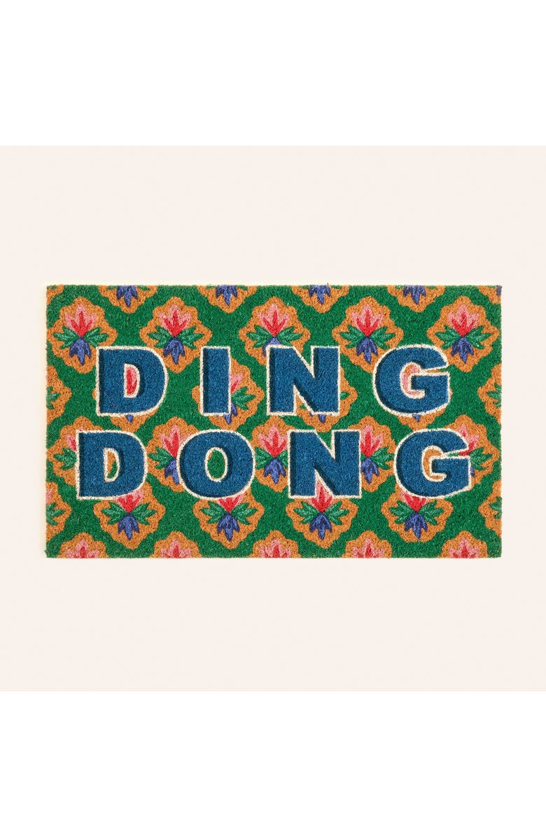 Zsa Zsa Zsu Kerala Ding Dong Coir Doormat 18" x 30", Main, color, Blue-Green