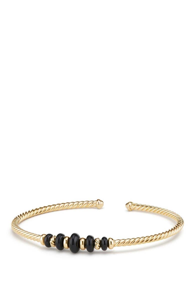 Rio Rondelle 18K Gold Cabled Cuff Bracelet, Main, color, GOLD/ BLACK ONYX