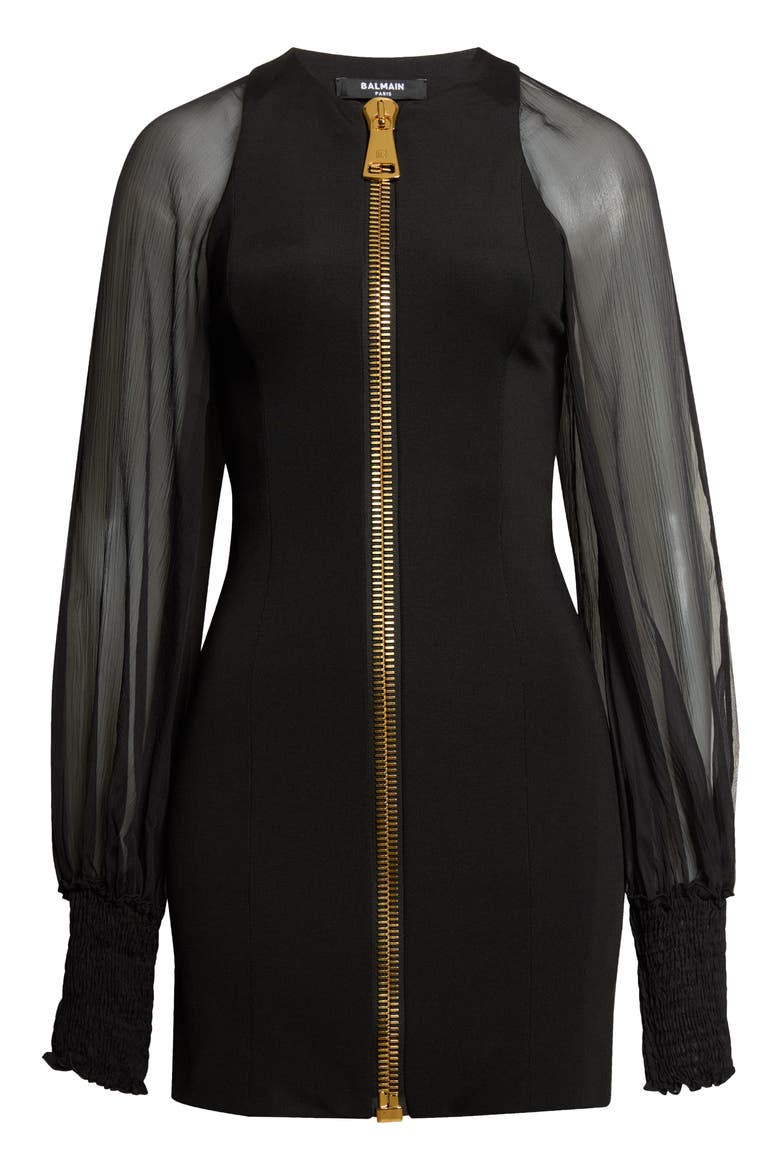 Sheer Long Sleeve Zip Minidress, Main, color, EAP BLACK/ BLACK