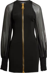 Balmain Sheer Long Sleeve Zip Minidress