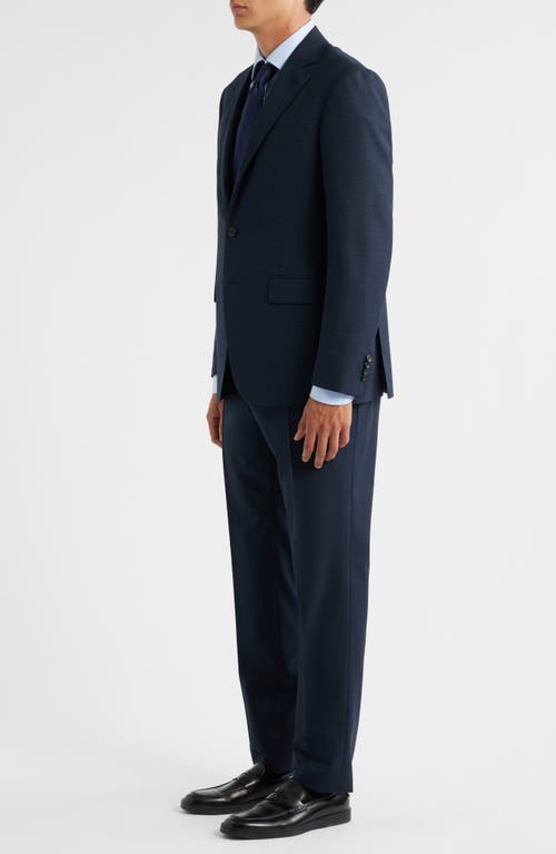 Canali Kei Trim Fit Dark Green Mélange Textured Wool Suit In Blue