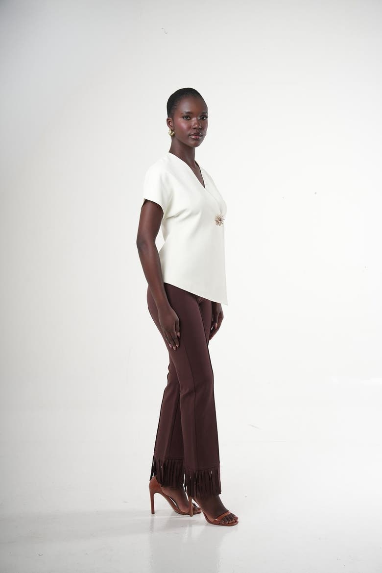 Brisal High-waist Straight-leg Fringe-hem Pants, Alternate, color, Cocoa Brown