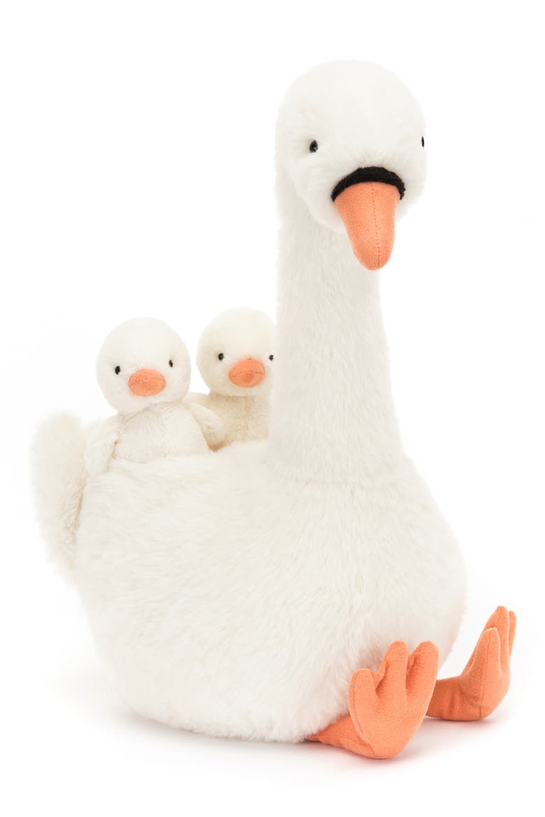 Featherful Swan Stuffed Animal, Main, color, WHITE