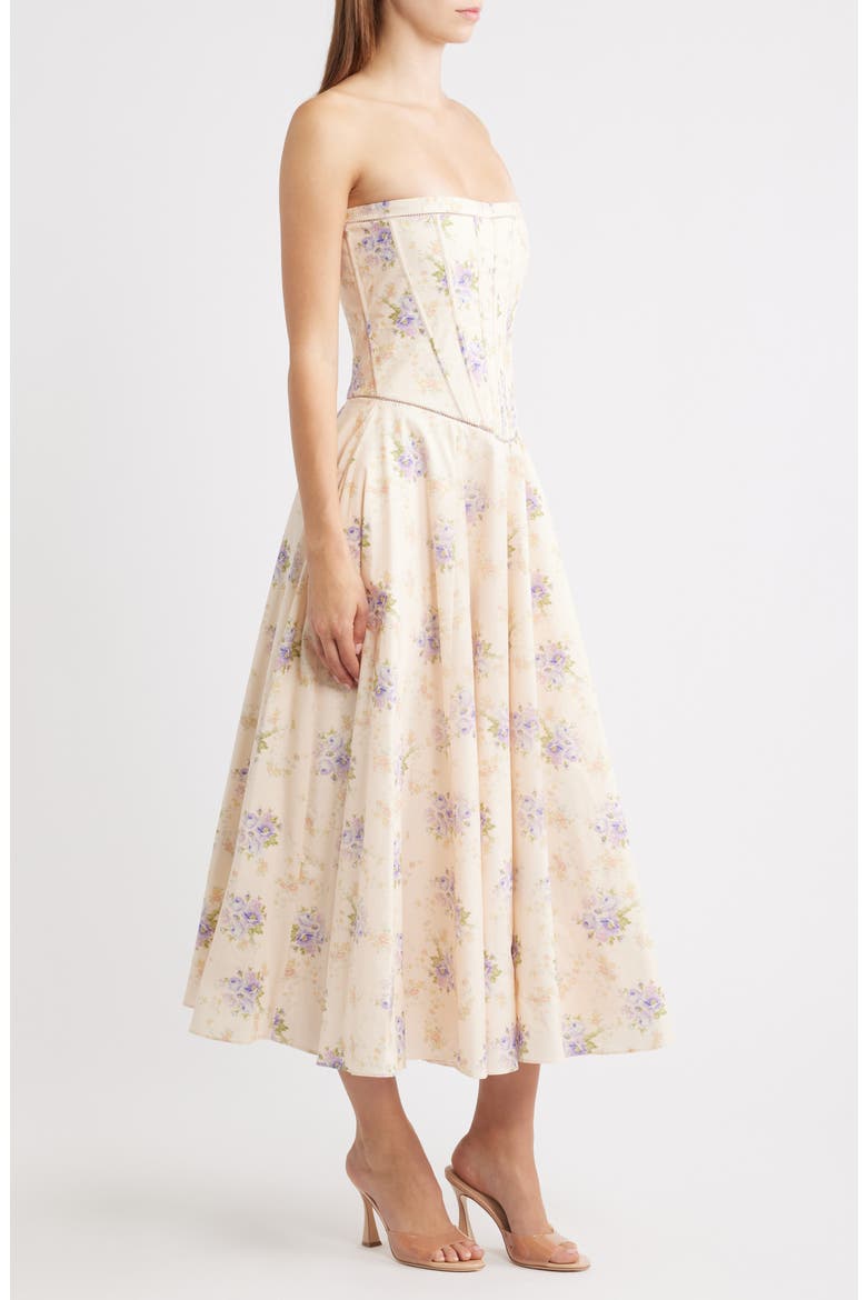 Gina Floral Corset Stretch Cotton Dress, Alternate, color, IVORY SWEET PEONY