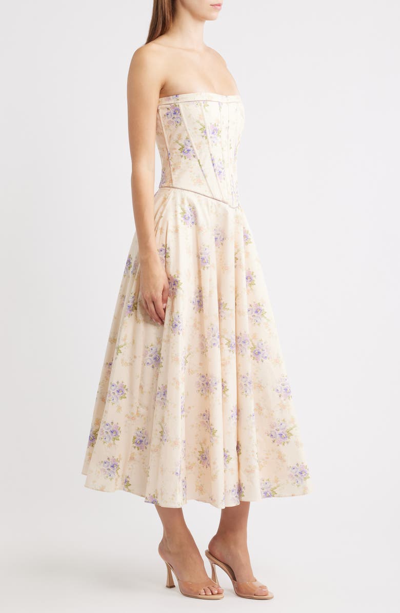 HOUSE OF CB Gina Floral Corset Stretch Cotton Dress, Alternate, color, Ivory Sweet Peony