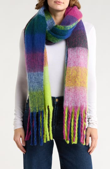 Steve Madden Brushed Plaid Blanket Scarf In Multi