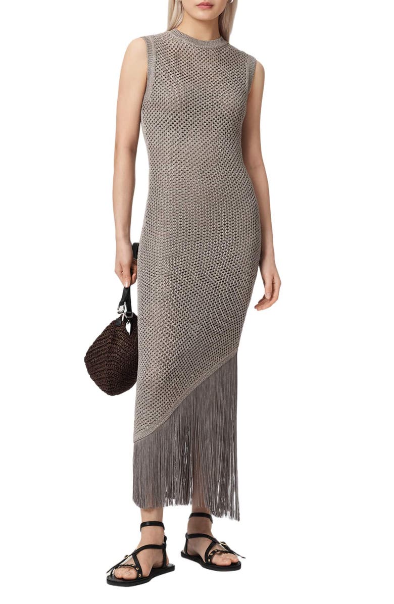 AllSaints Jessie Sleeveless Fringe Trim Dress, Alternate, color, 