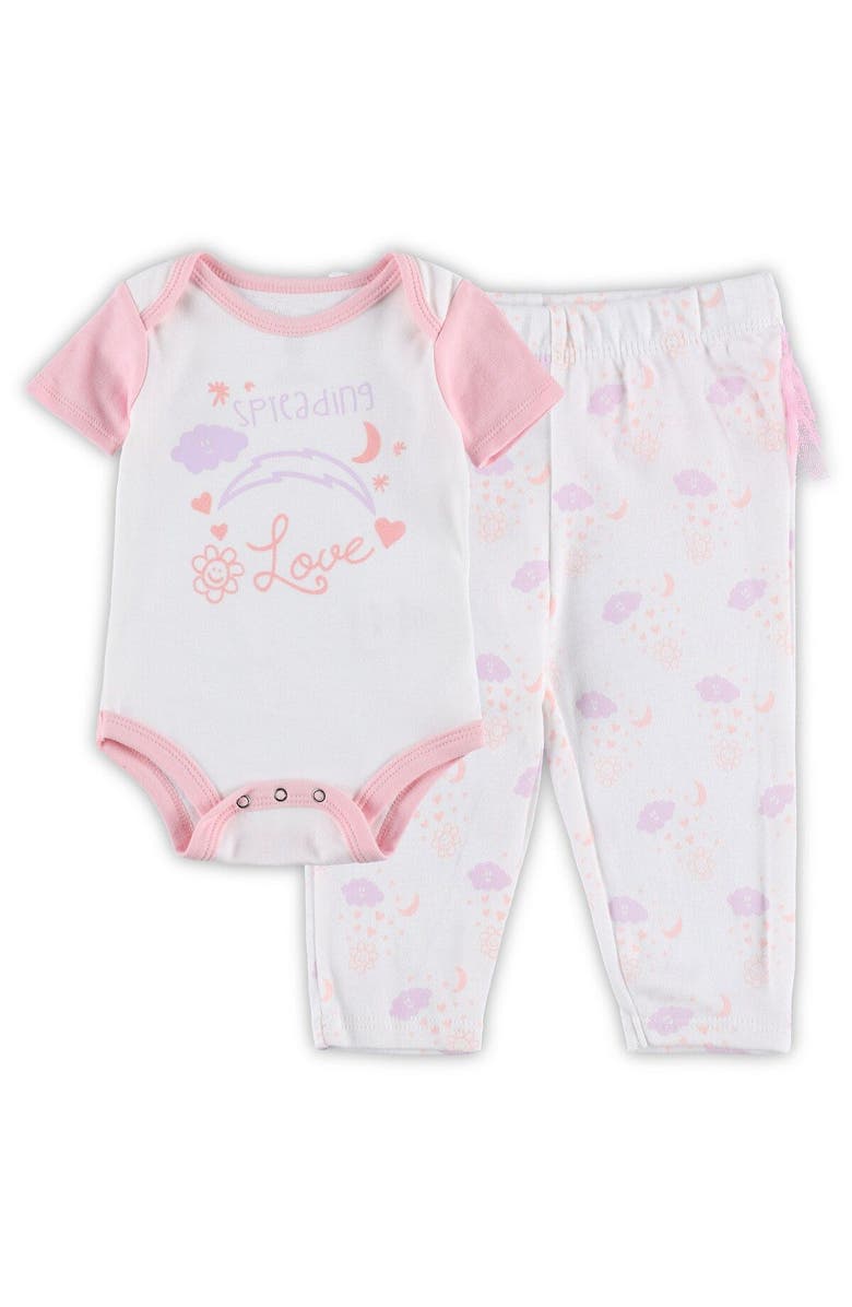 Outerstuff Girls Newborn & Infant White Los Angeles Chargers Spreading Love Bodysuit and Tutu Leggings Set, Main, color,