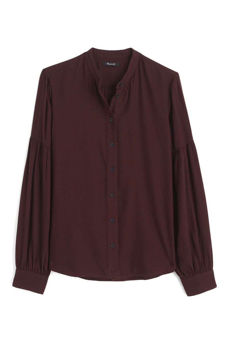 Band Collar Flannel Button-Up Shirt, Main, color, ESPRESSO BEAN