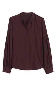 Band Collar Flannel Button-Up Shirt
