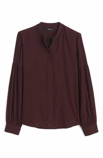 Band Collar Flannel Button-Up Shirt