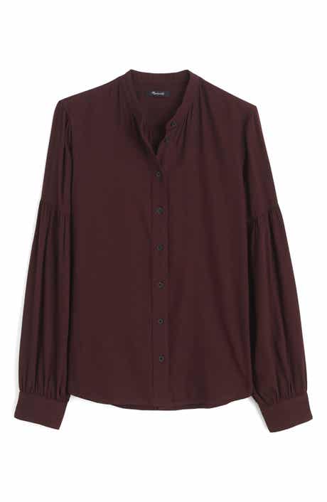 Band Collar Flannel Button-Up Shirt