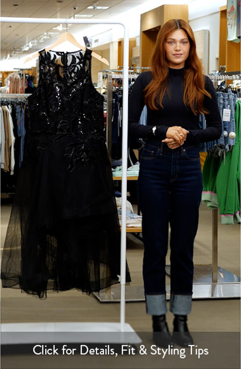 Velvet Appliqué Tulle Cocktail Dress, sales video thumbnail