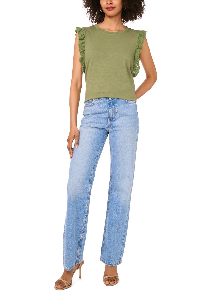 Ruffle Eyelet Tank Top, Alternate, color, DARK GREEN