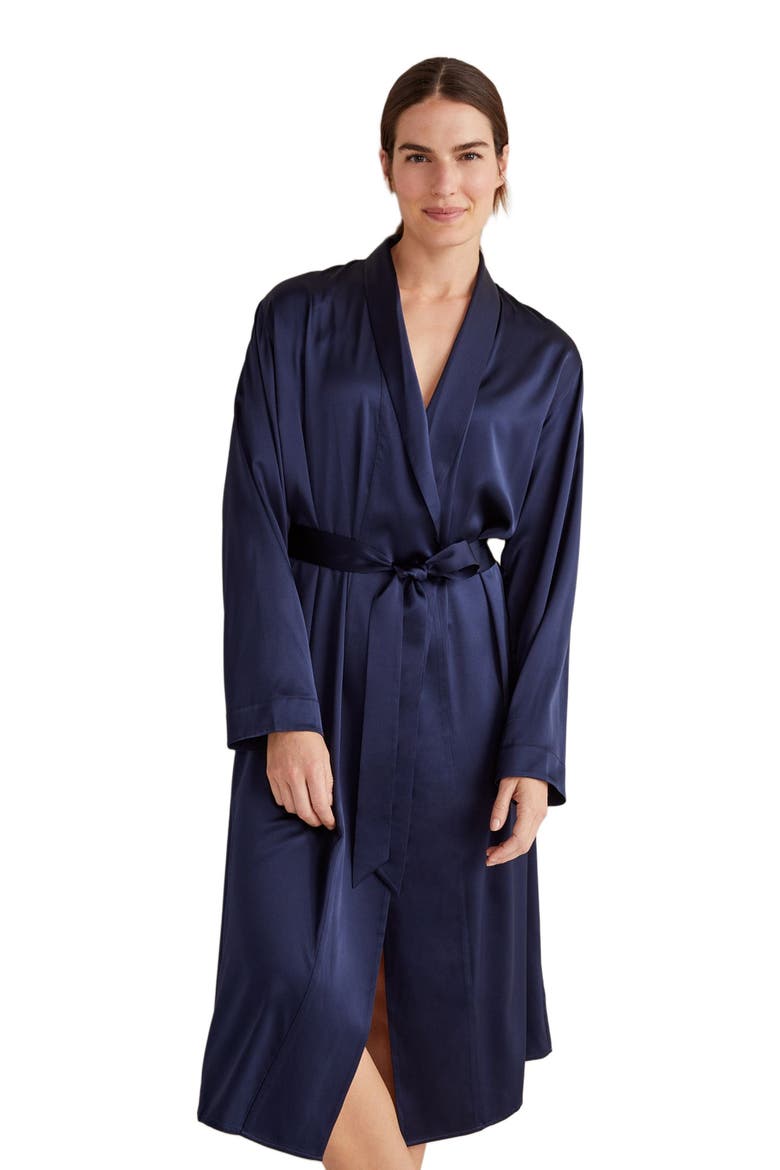 Washable Silk Robe, Main, color, Navy