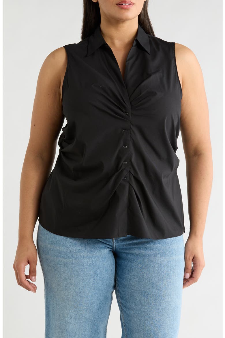 Collared Ruched Shirt, Main, color, BLACK