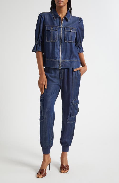 Cinq À Sept Holly Elbow Sleeve Denim Jacket In Blue