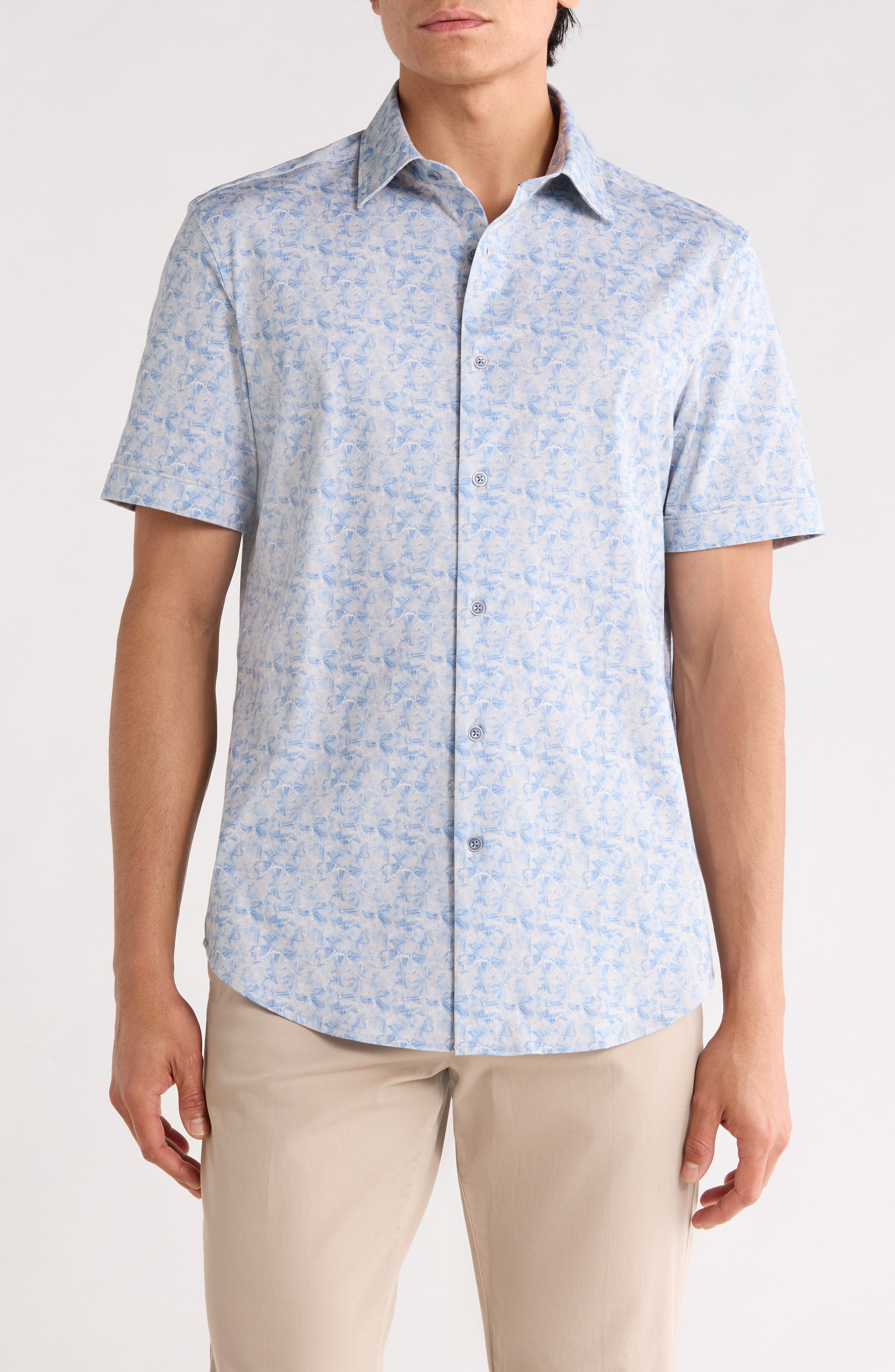 Bugatchi Abstract Print Stretch Cotton Short Sleeve Button-Up Shirt