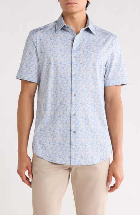 Bugatchi Abstract Print Stretch Cotton Short Sleeve Button-Up Shirt