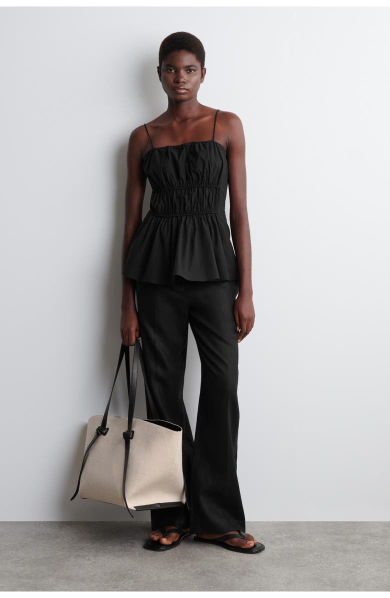 COS Gathered Cotton Peplum Top, Alternate, color, Black