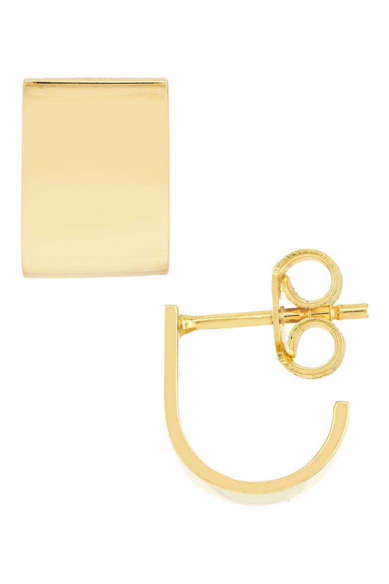 J-Shaped Huggie Hoop Earrings, Main, color, YELLOW GOLD