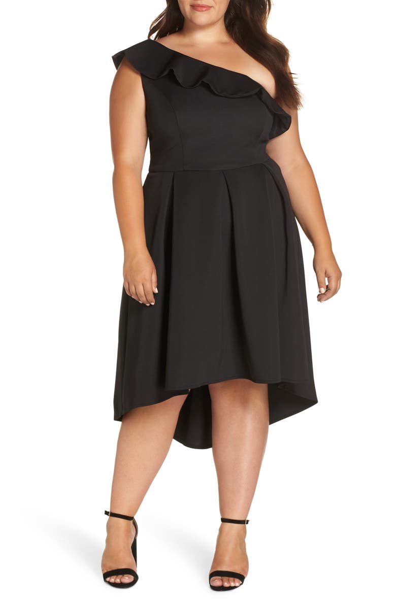 Chi Chi London One-Shoulder Dip Midi Dress, Main, color, 