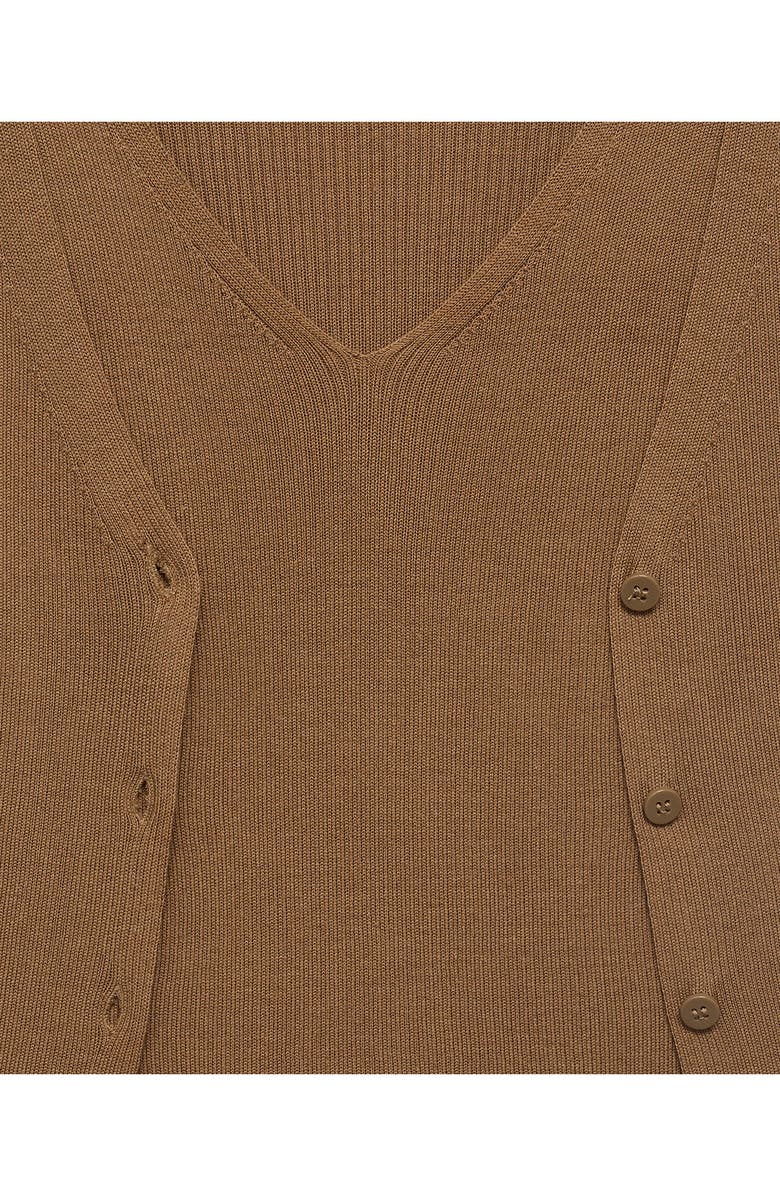 MANGO Rib Short Sleeve Cardigan, Alternate, color, Tobacco Brown