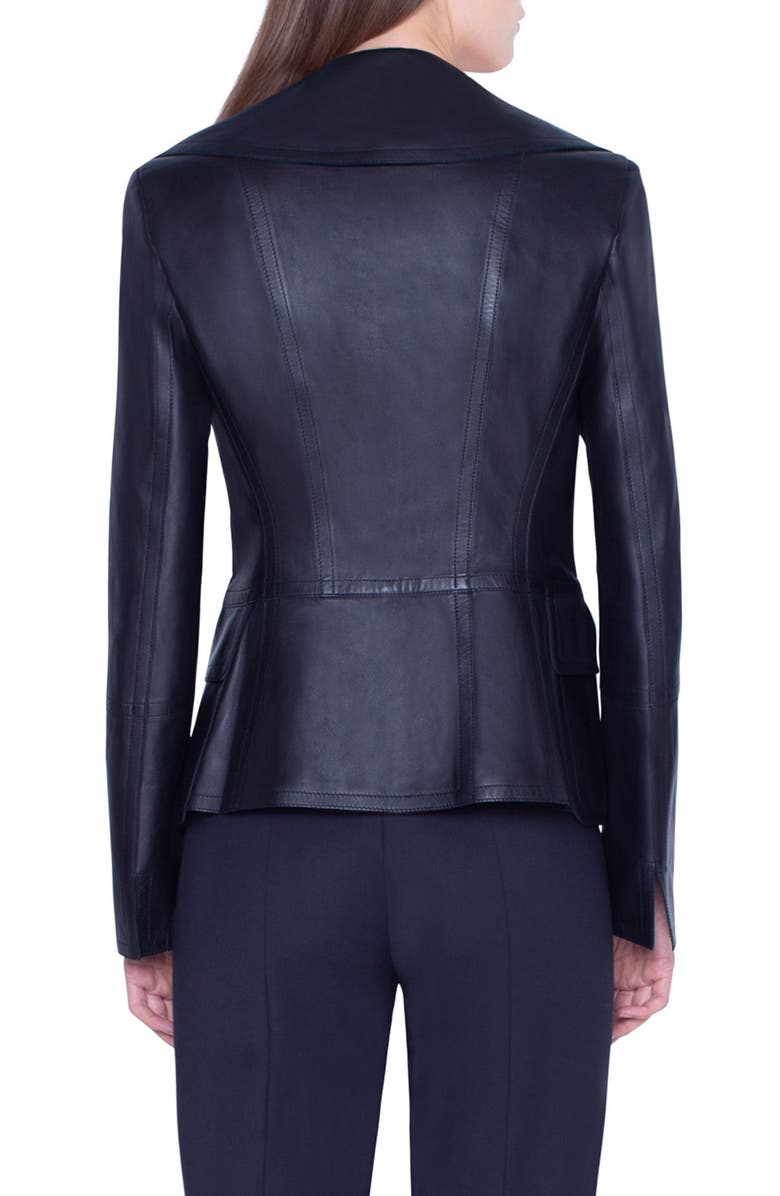 Akris Exaggerated Lapels Leather Jacket, Alternate, color,