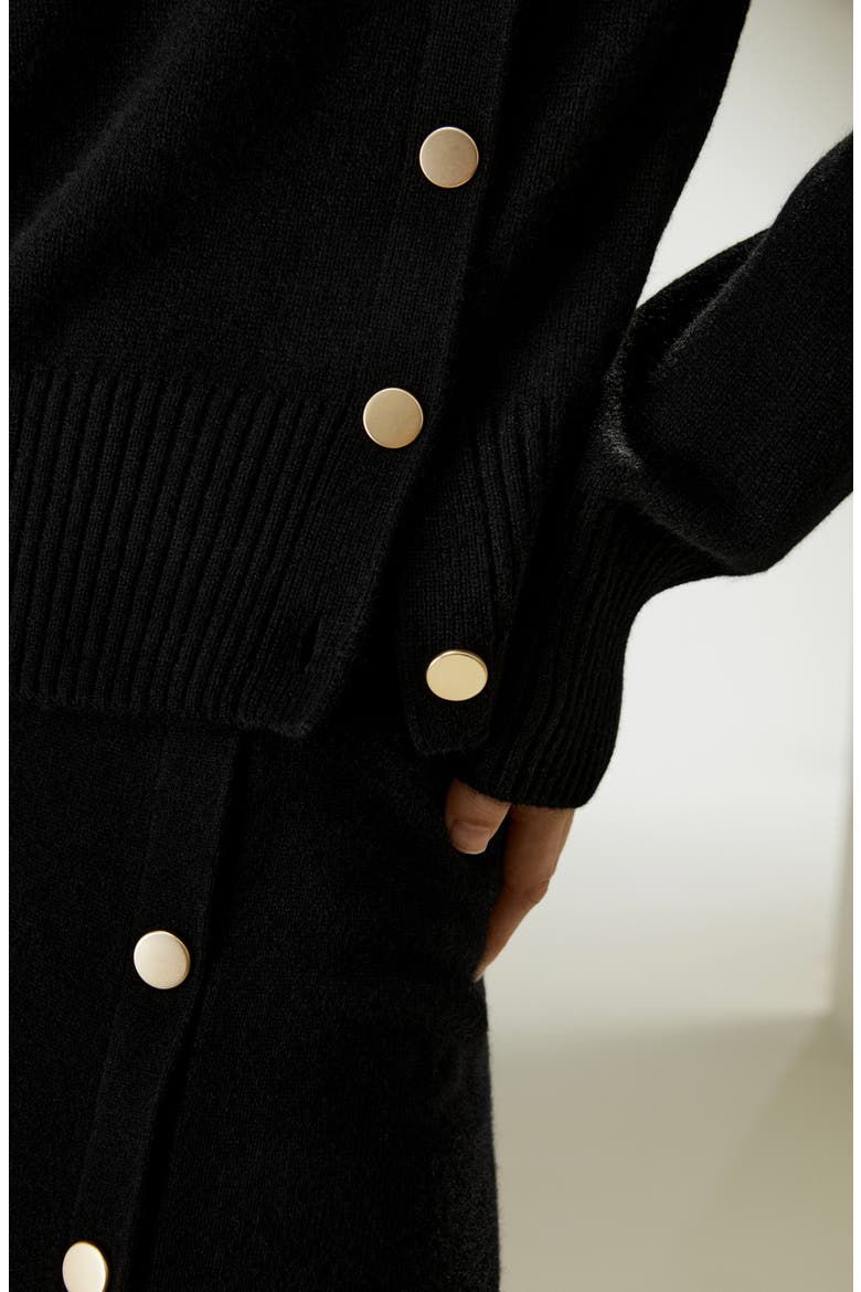Women's Cashmere Sweater With Row of Side Buttons, Alternate, color, Black