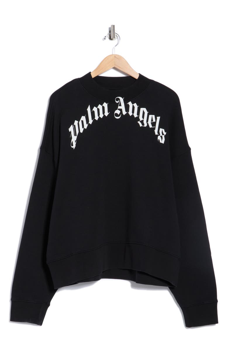 Palm Angels Curved Logo Crewneck Sweatshirt, Alternate, color, Black White