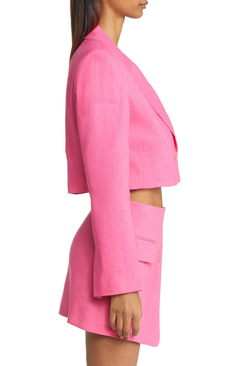 FRAME Strong Shoulder Crop Organic Linen Blend Blazer, Alternate, color, 