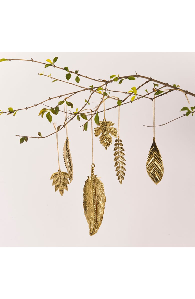 Mela Artisans Eternal Leaves Brass Ornaments Set, Alternate, color, Metallic Gold
