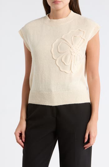 Dr2 By Daniel Rainn Floral Appliqué Sweater In Brown