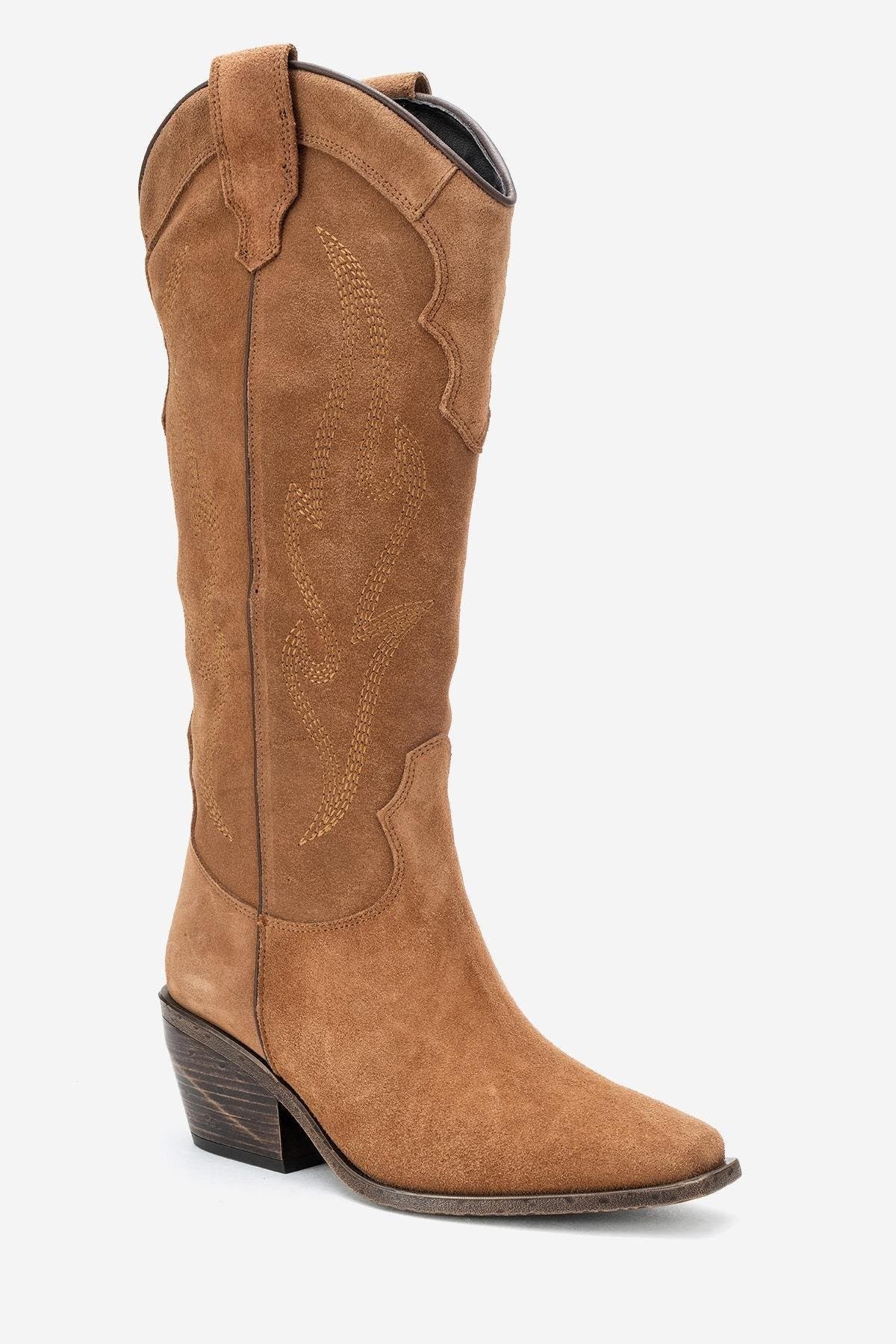 Pietro Leather Western Knee High Boot, Alternate, color, Cognac Suede Leather