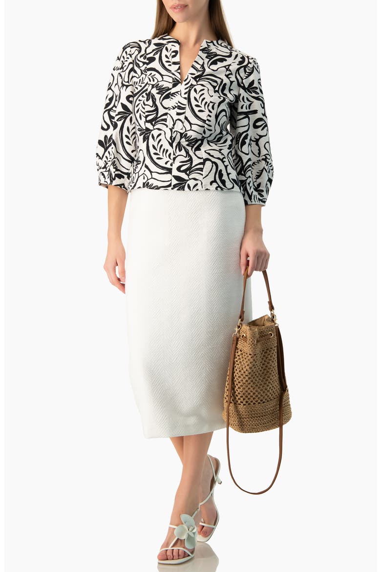 Graphic Brushstroke Floral Woven V-Neck Blouse, Alternate, color, White