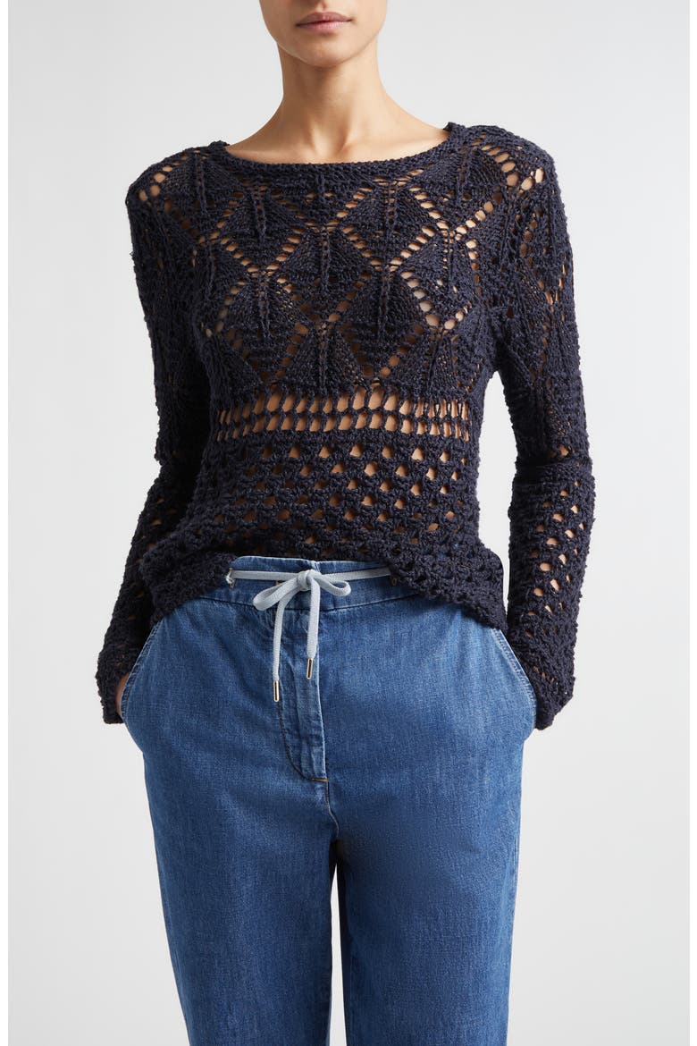 Open Double Stitch Linen & Silk Sweater, Main, color, BLUE