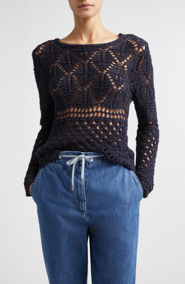 Eleventy Open Double Stitch Linen & Silk Sweater, Main, color, Blue